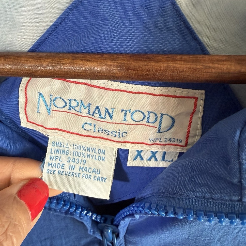 Vintage Norman Todd GM Proud EDS Blue Nylon Windbreaker Jacket XXL Lined Zip Up - Picture 4 of 8